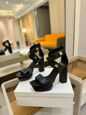 BALMAIN 25S WEDGE HEELS 105MM IN BLACK CALFSKIN GOLD HARDWARE