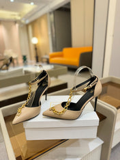 BALMAIN 25S SYNC STILETTOS WITH POINTED TOE 95MM IN BEIGE CALFSKIN