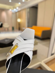 BALMAIN 25S WEDGE HEEL SANDALS 100MM IN WHITE CALFSKIN