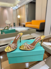 AQUAZZURA 26S TEQUILA HEELED SANDALS 85 MM IN GOLD LAMBSKIN