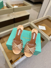 AQUAZZURA 26S TEQUILA HEELED SANDALS 85 MM IN METALLIC BRONZE BROWN LAMBSKIN