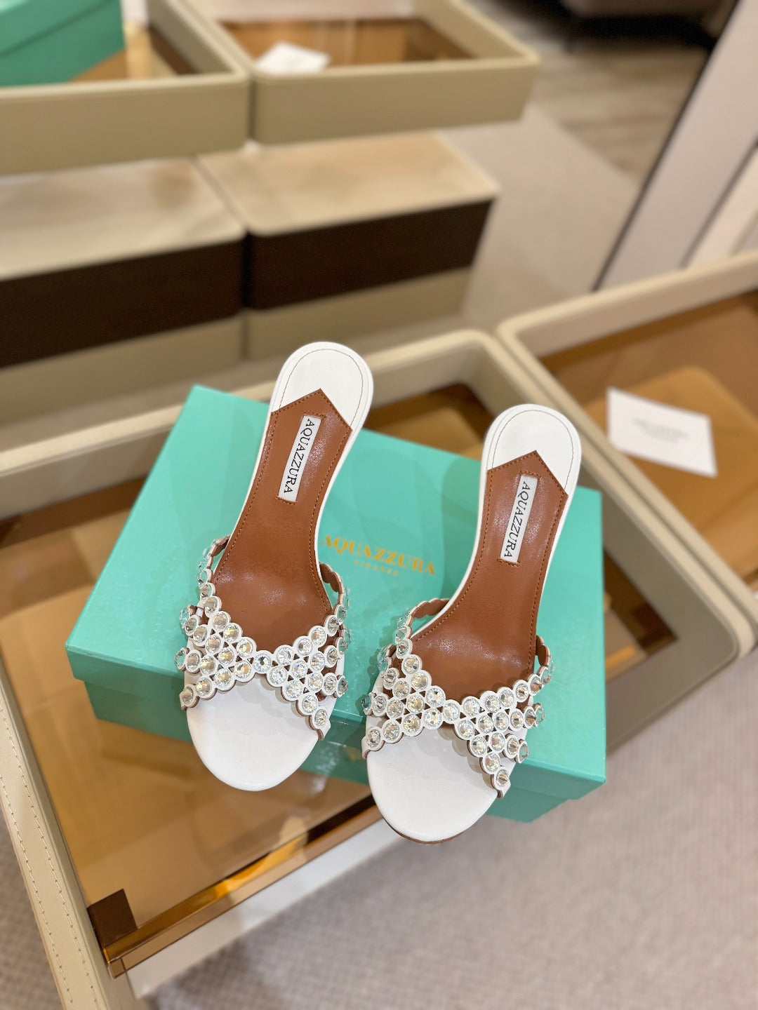 AQUAZZURA 26S TEQUILA HEELED SANDALS 85 MM IN WHITE LAMBSKIN CRYSTAL EMBELLISHED