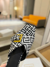 BALMAIN 26S SANDALS IN BLACK AND WHITE CANVAS