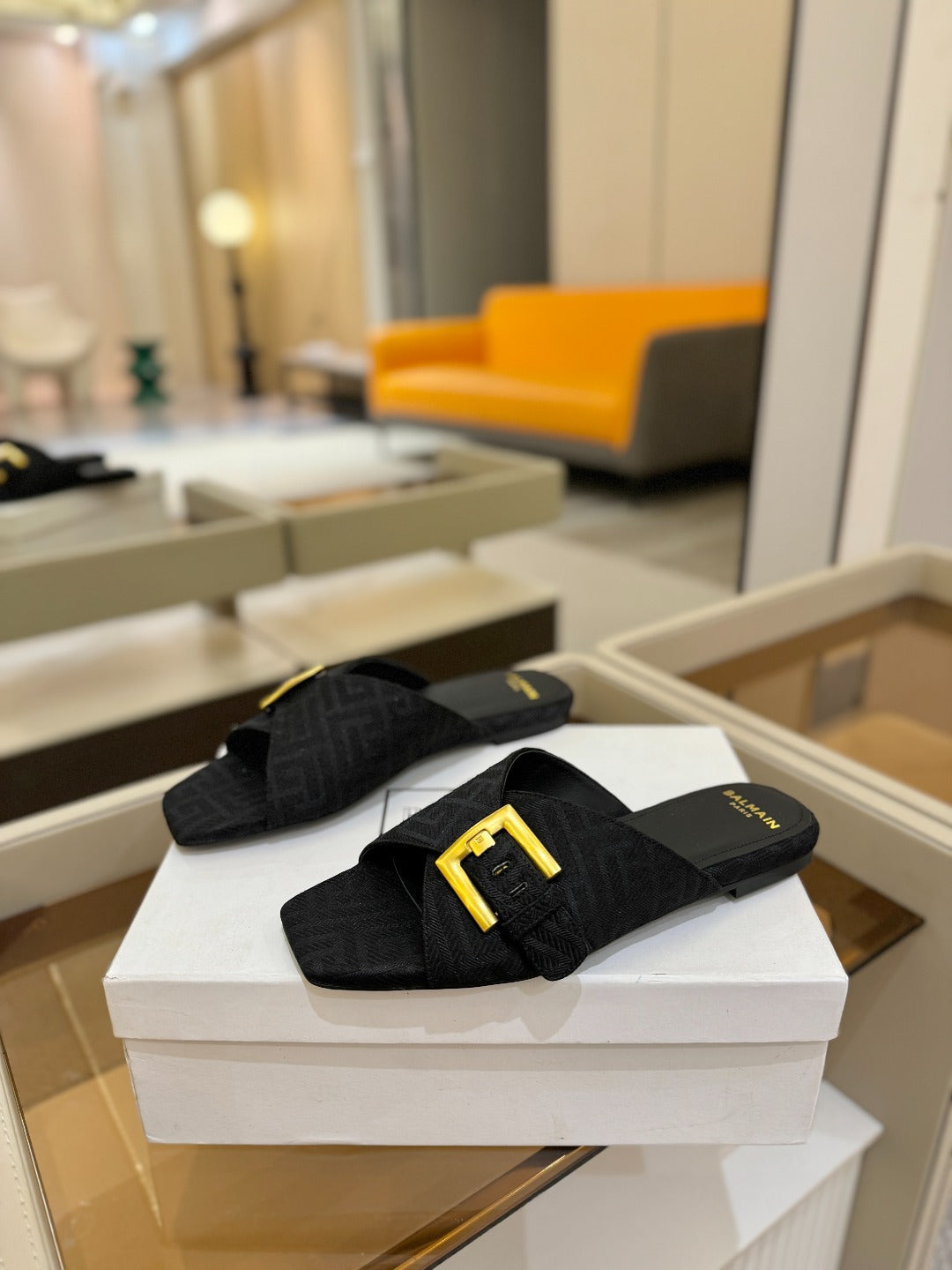 BALMAIN 26S SANDALS IN BLACK CANVAS