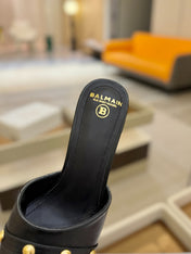 BALMAIN 26S HEELED SANDALS 70 MM IN BLACK CALFSKIN