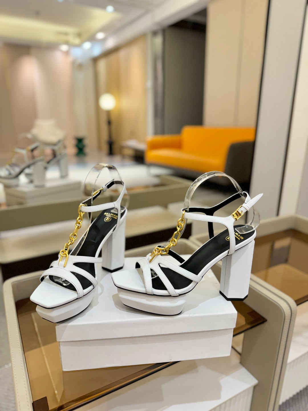 BALMAIN 26S HEELED SANDALS 105 MM IN WHITE LAMBSKIN