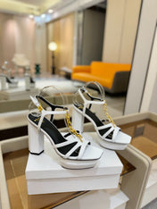 BALMAIN 26S HEELED SANDALS 105 MM IN WHITE LAMBSKIN