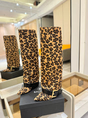 BALMAIN 26S KNEE-HIGH BOOTS 100 MM IN LEOPARD PRINT PONY HAIR