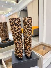 BALMAIN 26S KNEE-HIGH BOOTS 100 MM IN LEOPARD PRINT PONY HAIR