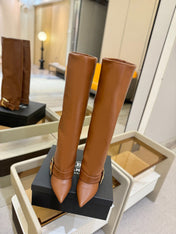 BALMAIN 26S KNEE-HIGH BOOTS 100 MM IN BROWN CALFSKIN
