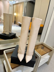 BALMAIN 26S KNEE-HIGH BOOTS 100 MM IN LIGHT BEIGE CALFSKIN