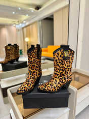 BALMAIN 26S COWBOY ANKLE BOOTS 65 MM IN LEOPARD PRINT PONY HAIR