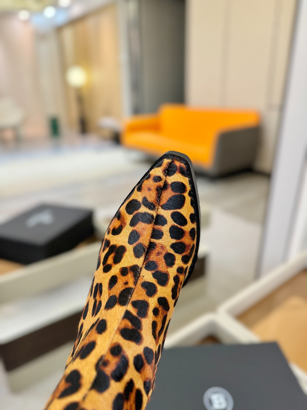 BALMAIN 26S COWBOY ANKLE BOOTS 65 MM IN LEOPARD PRINT PONY HAIR