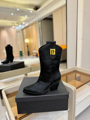BALMAIN 26S COWBOY ANKLE BOOTS 65 MM IN BLACK PONY HAIR