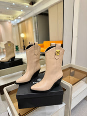 BALMAIN 26S COWBOY ANKLE BOOTS 65 MM IN BEIGE CALFSKIN