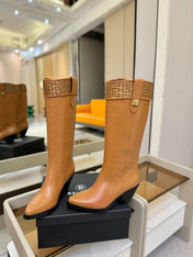 BALMAIN 26S HIGH BOOTS 65 MM IN BROWN CALFSKIN