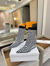 BALMAIN 26S BOOT 75 MM IN BLACK AND WHITE FLYKNIT