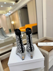 BALMAIN 26S BOOT 75 MM IN BLACK AND WHITE FLYKNIT