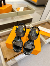 LV 26S HIGH HEEL SANDALS 100 MM IN DARK BROWN AND BLACK CALFSKIN