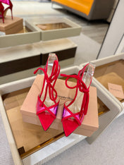 GIANVITO ROSSI 26S HEELS 105 MM IN RED SUEDE AND METALLIC PINK CALFSKIN