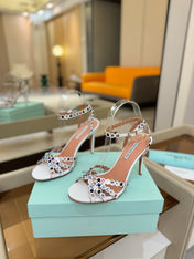 AQUAZZURA 26S STRAPPY HIGH HEELS 105 MM IN WHITE LAMBSKIN