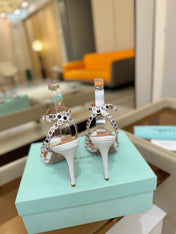 AQUAZZURA 26S STRAPPY HIGH HEELS 105 MM IN WHITE LAMBSKIN