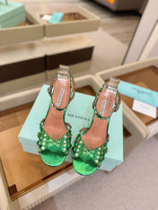 AQUAZZURA 26S STRAPPY HIGH HEELS 105 MM IN GREEN SNAKESKIN