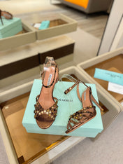 AQUAZZURA 26S STRAPPY HIGH HEELS 105 MM IN BROWN SNAKESKIN