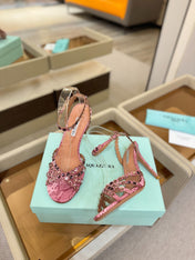 AQUAZZURA 26S STRAPPY HIGH HEELS 105 MM IN PINK SNAKESKIN