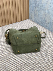 LE 37 SMALL BUCKET BAG 25 IN HUNTER GREEN SUEDE GOLD HARDWARE