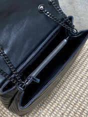 LOULOU SHOULDER BAG 32 IN BLACK QUILTED LAMBSKIN BLACK HARDWARE