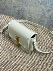 SOLFERINO SMALL SATCHEL 19 IN WHITE CALFSKIN GOLD HARDWARE