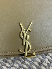 VOLTAIRE HALF-MOON SHOULDER BAG 24 IN CEDAR BROWN CALFSKIN GOLD METALLIC