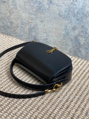 VOLTAIRE HALF-MOON SHOULDER BAG 24 IN BLACK CALFSKIN GOLD METALLIC