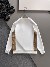 BURBERRY CHECK TRIM COTTON SWEATSHIRT IN WHITE