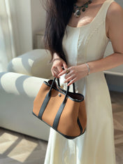 GARDEN PARTY 30CM IN ORANGE MINIMUM TOILETS COTTON CANVAS AND BLACK CALFSKIN