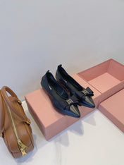 MIUMIU 26S BALLET FLATS IN BLACK CALFSKIN WITH BOW