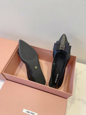 MIUMIU 26S BALLET FLATS IN BLACK CALFSKIN WITH BOW