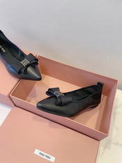 MIUMIU 26S BALLET FLATS IN BLACK CALFSKIN WITH BOW