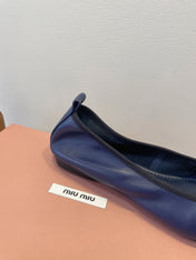 MIUMIU 26S BALLET FLATS IN NAVY BLUE CALFSKIN WITH BOW