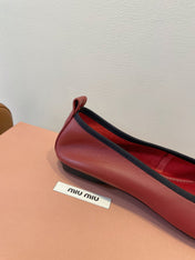 MIUMIU 26S BALLET FLATS IN DARK RED CALFSKIN WITH BOW
