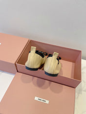 MIUMIU 26S BALLET FLATS IN BEIGE CALFSKIN WITH BOW