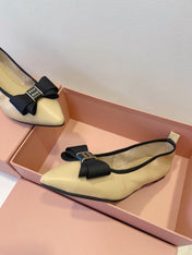 MIUMIU 26S BALLET FLATS IN BEIGE CALFSKIN WITH BOW