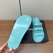dad sandals skye blue 3 rows lambskin mules