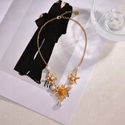 CD 26S PEARL FLORAL SUNBURST STATEMENT NECKLACE IN GOLD TONE METAL 629849
