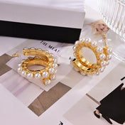 MIUMIU 26S PEARL EMBELLISHED HOOP EARRINGS IN GOLD TONE METAL 631796