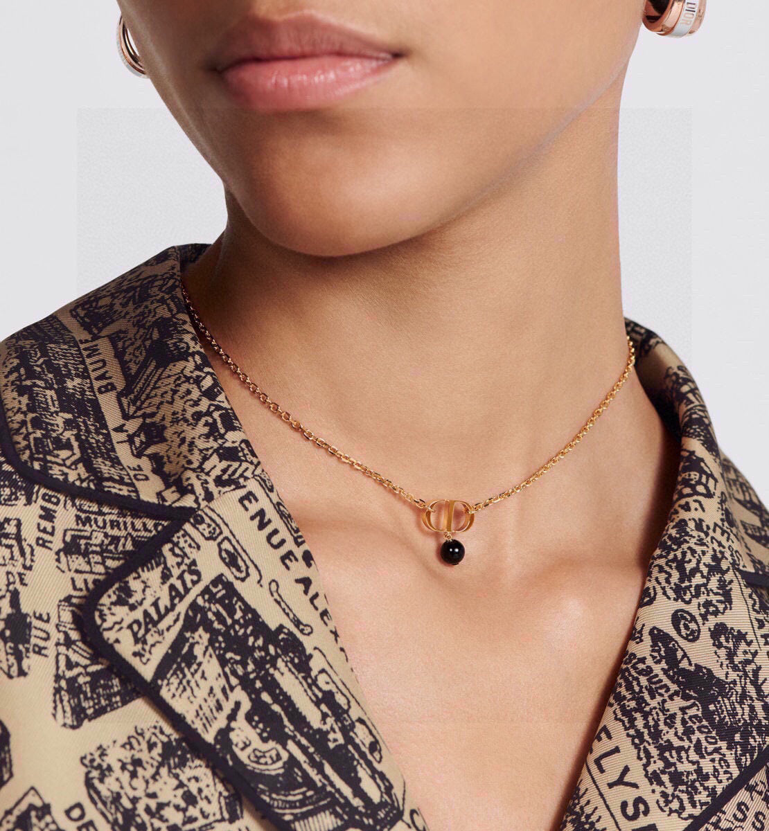 CD 26S CD LOGO BLACK BEAD DROP NECKLACE IN GOLD TONE METAL 631856