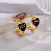MIUMIU 26S MIU HEART LOGO HOOP EARRINGS WITH CRYSTALS IN GOLD TONE METAL 633205