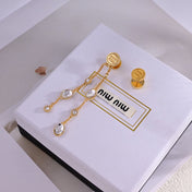 MIUMIU 26S CRYSTAL CHAIN DROP EARRINGS IN GOLD TONE METAL 633263