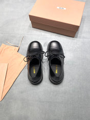 MIUMIU 26S LACE-UP LOAFERS IN BLACK SHINY CALFSKIN